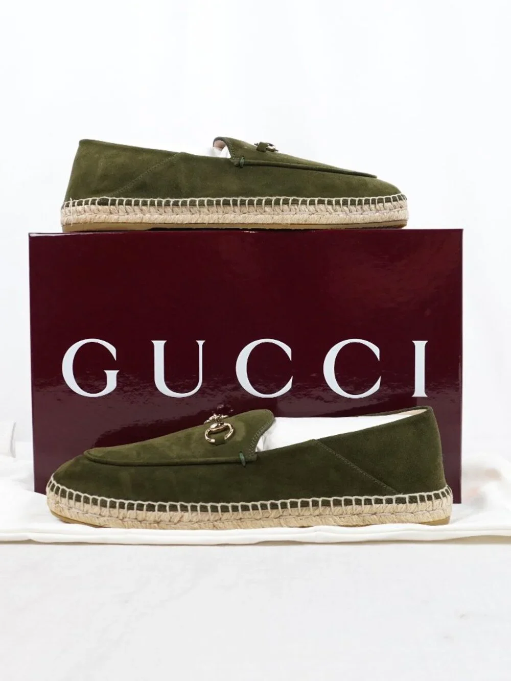 Gucci Suede Horsebit Espadrilles Flats In Lucious Green - Women's US Size 9